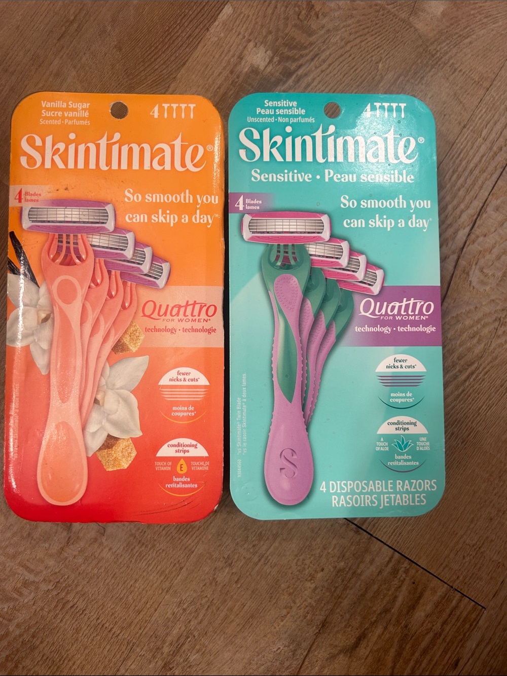 Skintimate Quattro Two 4 pack Razors - Vanilla sugar. Sensitive skin